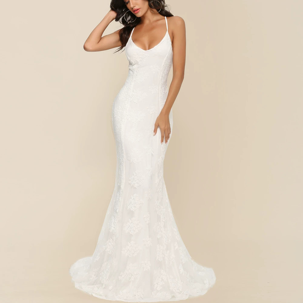 ZARA Hot Selling Sexy Deep V Neck Spaghetti Strap Long Train Wedding Dress